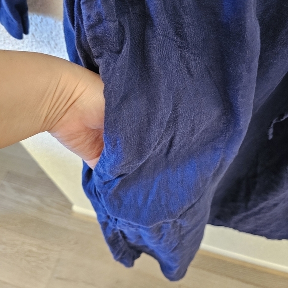 Velvet by Graham & Spencer Large 100% Linen Blue Dress Pocket Front Tie - Picture 10 of 13